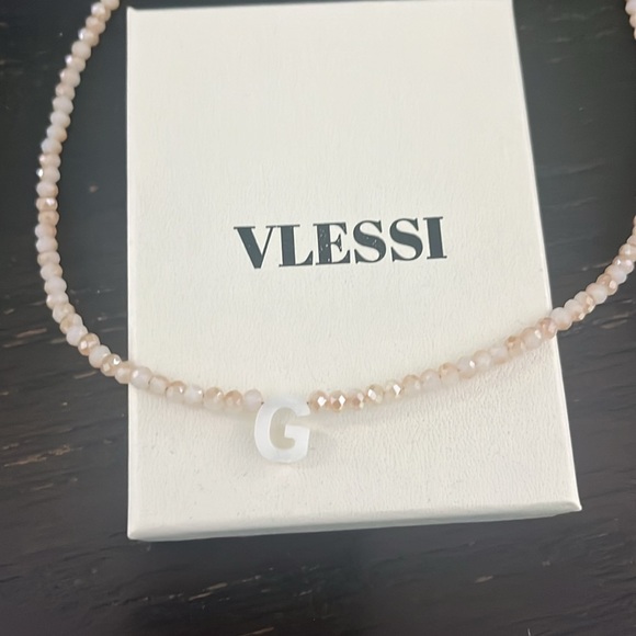 “G” initial necklace. Small white/beige beads with white initial. - Picture 3 of 3